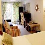 Hotel room with patio doors